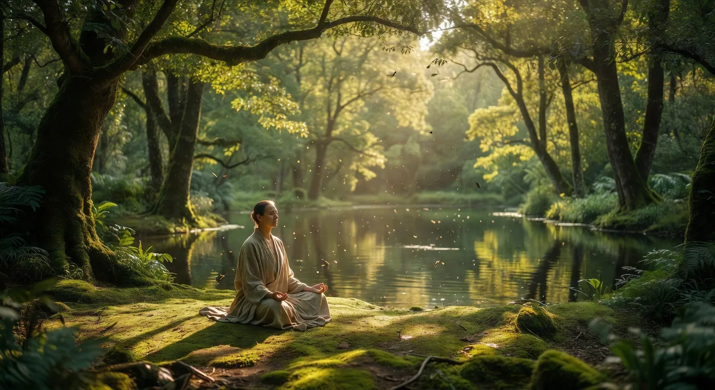 Meditation in ancient forest
